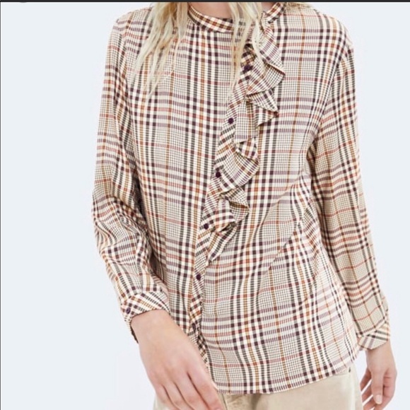 Classic Zara plaid fall cotton blouse - Picture 4 of 5